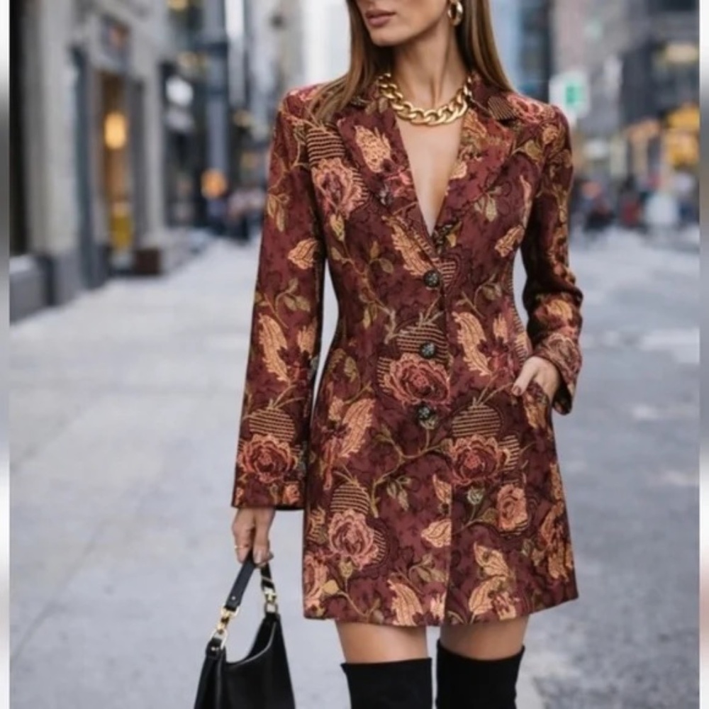 CAbi Floral, Brocade 3/4 length Coat - sz 14